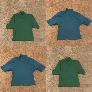 Lot of 2 Big Bud Press Mock Neck Top Small Green and Teal